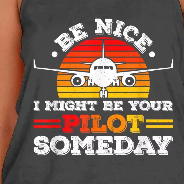 I Might Be Your Pilot One Day Funny Trendy Airplane Pilot Women's Knotted Racerback Tank