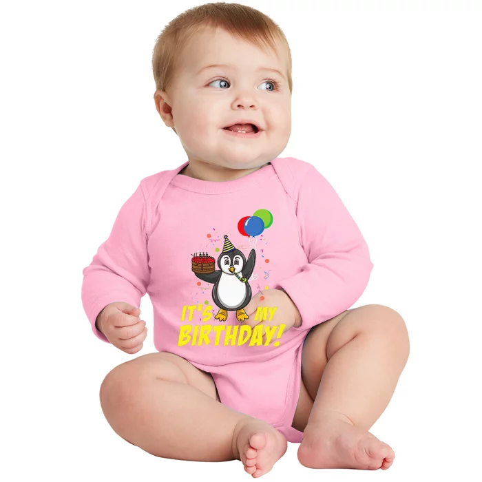 Its My Birthday Penguin Baby Long Sleeve Bodysuit