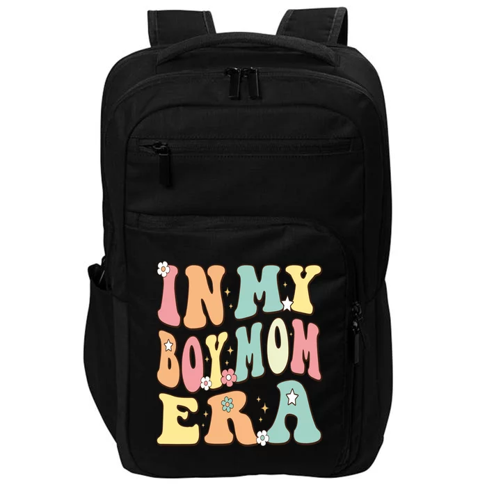 In My Boy Mom Era Baby Announcement Christmas Groovy Retro Impact Tech Backpack