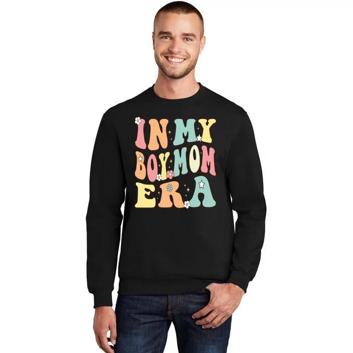 In My Boy Mom Era Baby Announcement Christmas Groovy Retro Tall Sweatshirt