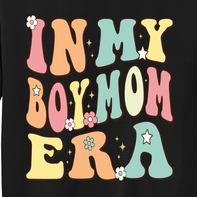 In My Boy Mom Era Baby Announcement Christmas Groovy Retro Tall Sweatshirt