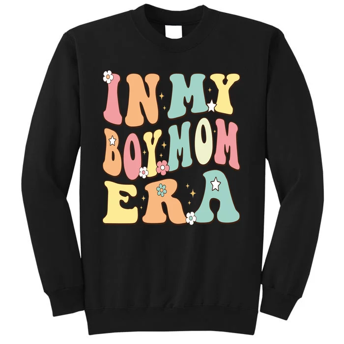 In My Boy Mom Era Baby Announcement Christmas Groovy Retro Tall Sweatshirt