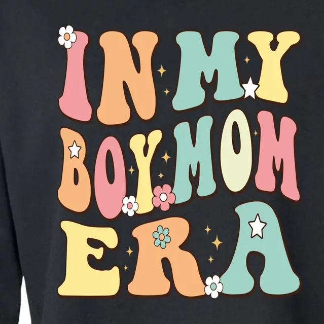 In My Boy Mom Era Baby Announcement Christmas Groovy Retro Cropped Pullover Crew