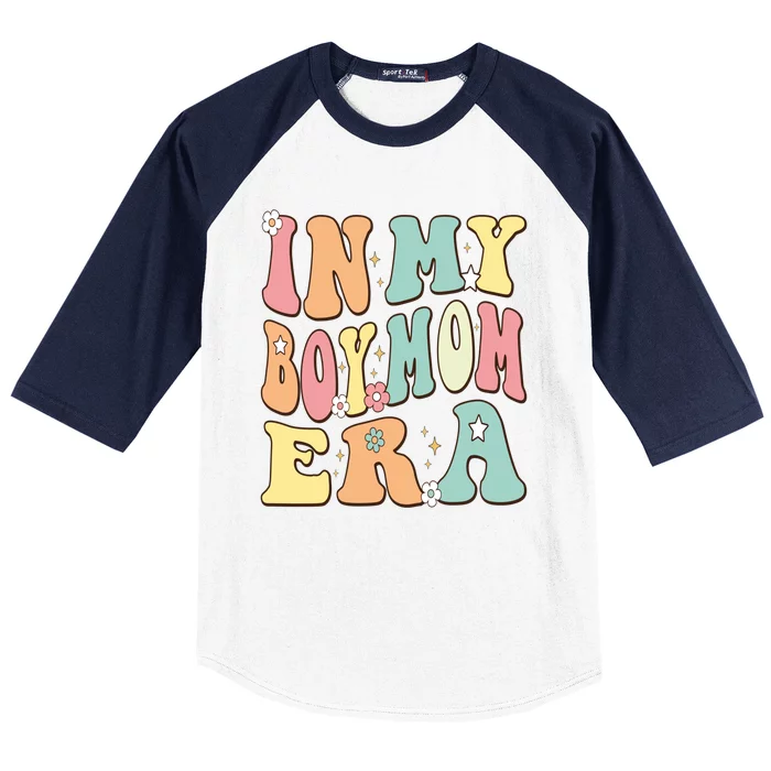 In My Boy Mom Era Baby Announcement Christmas Groovy Retro Baseball Sleeve Shirt