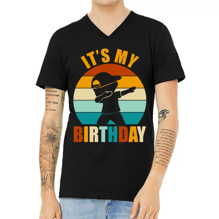 Its My Birthday Dab Retro Sunset V-Neck T-Shirt