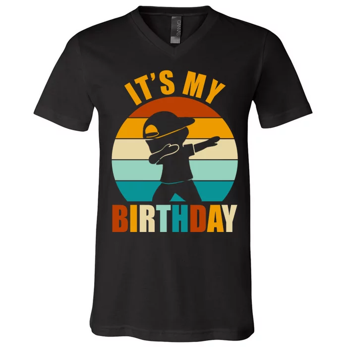 Its My Birthday Dab Retro Sunset V-Neck T-Shirt