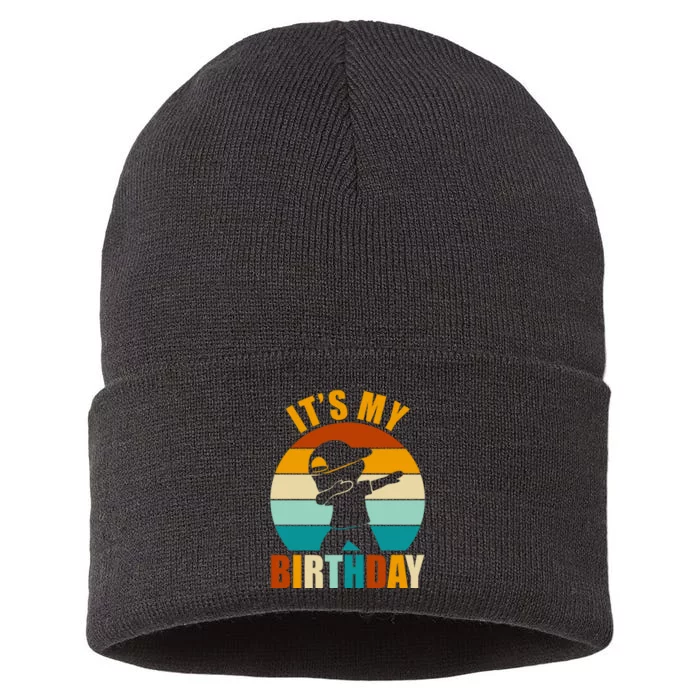 Its My Birthday Dab Retro Sunset Sustainable Knit Beanie