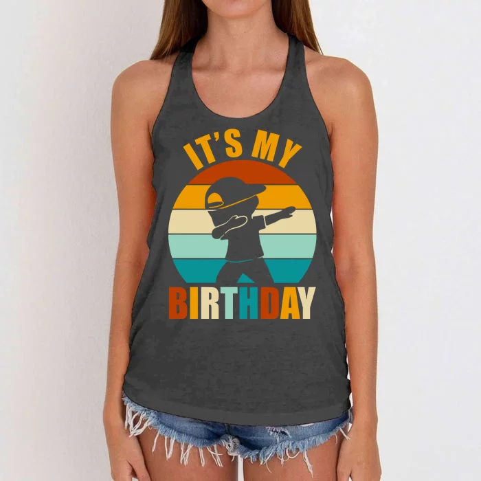 Its My Birthday Dab Retro Sunset Women's Knotted Racerback Tank