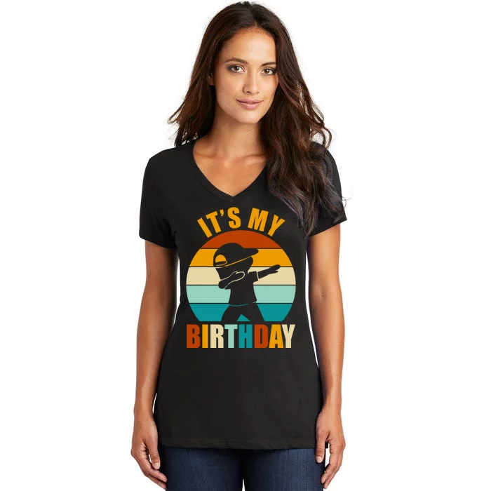 Its My Birthday Dab Retro Sunset Women's V-Neck T-Shirt