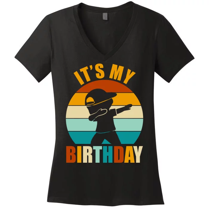 Its My Birthday Dab Retro Sunset Women's V-Neck T-Shirt