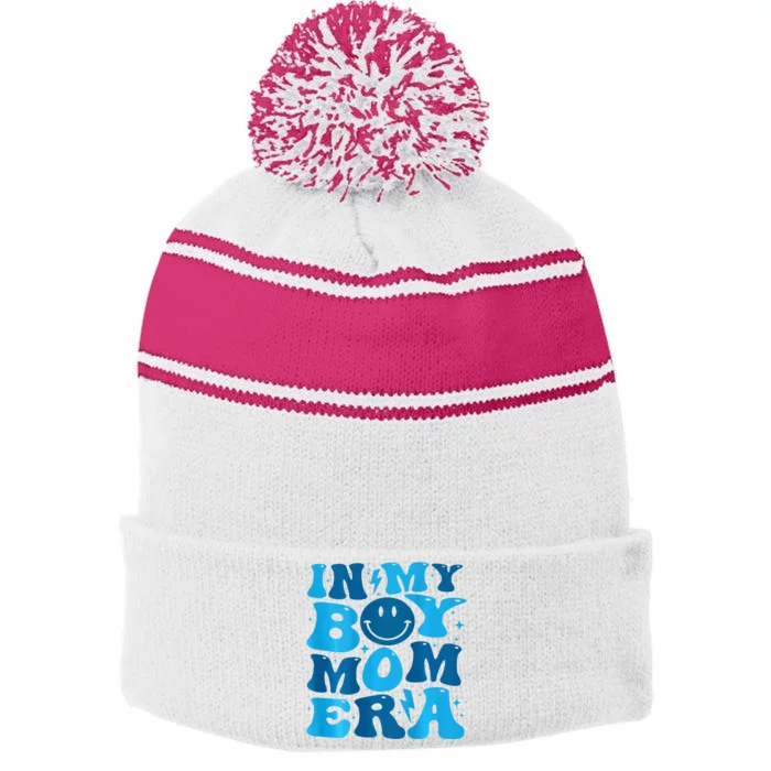 In My Boy Mom Era Stripe Pom Pom Beanie