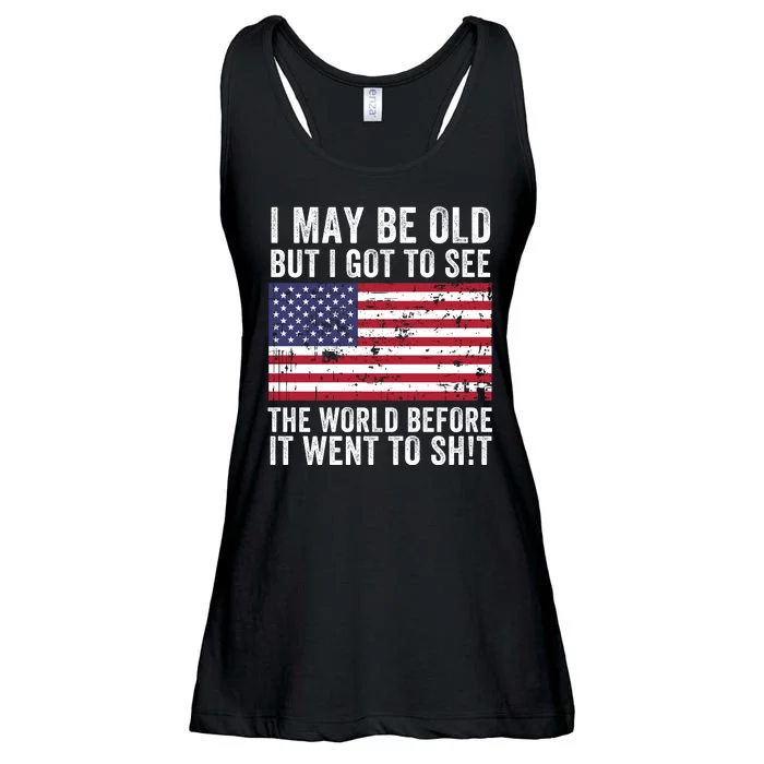 I May Be Old But I Got To See The World Funny Saying World Traveler Travel Lover Ladies Essential Flowy Tank