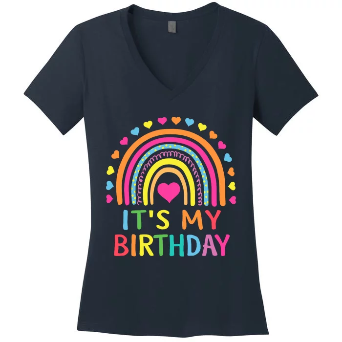 ItS My Birthday For Wo Teens Girl Gift Rainbow Women's V-Neck T-Shirt