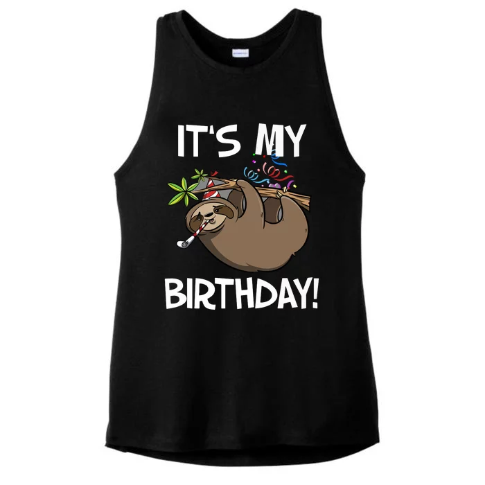 It's My Birthday Cute Sloth Party Outfit Ladies Tri-Blend Wicking Tank