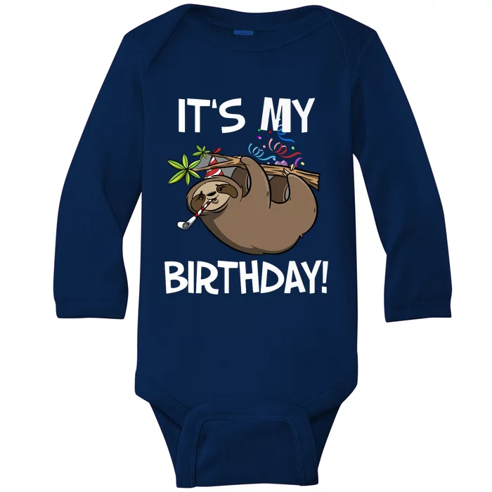 It's My Birthday Cute Sloth Party Outfit Baby Long Sleeve Bodysuit