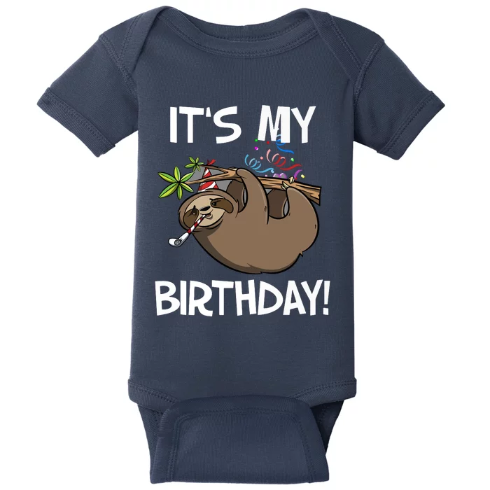 It's My Birthday Cute Sloth Party Outfit Baby Bodysuit