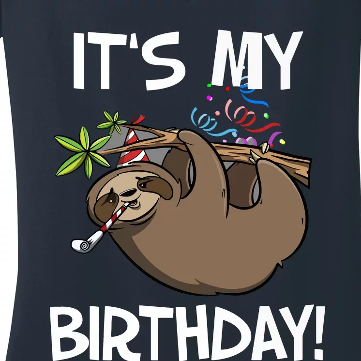 It's My Birthday Cute Sloth Party Outfit Women's V-Neck T-Shirt