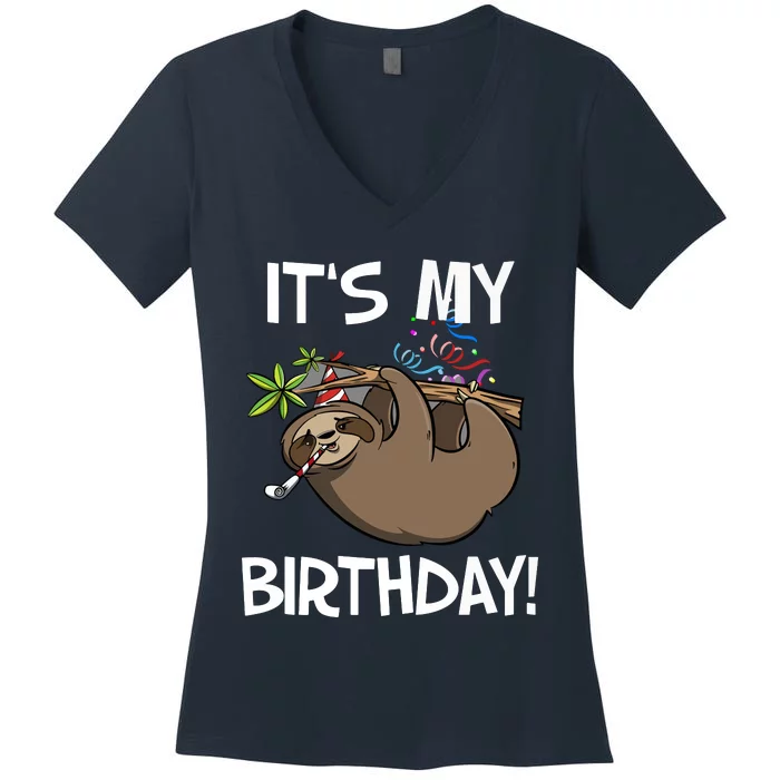 It's My Birthday Cute Sloth Party Outfit Women's V-Neck T-Shirt