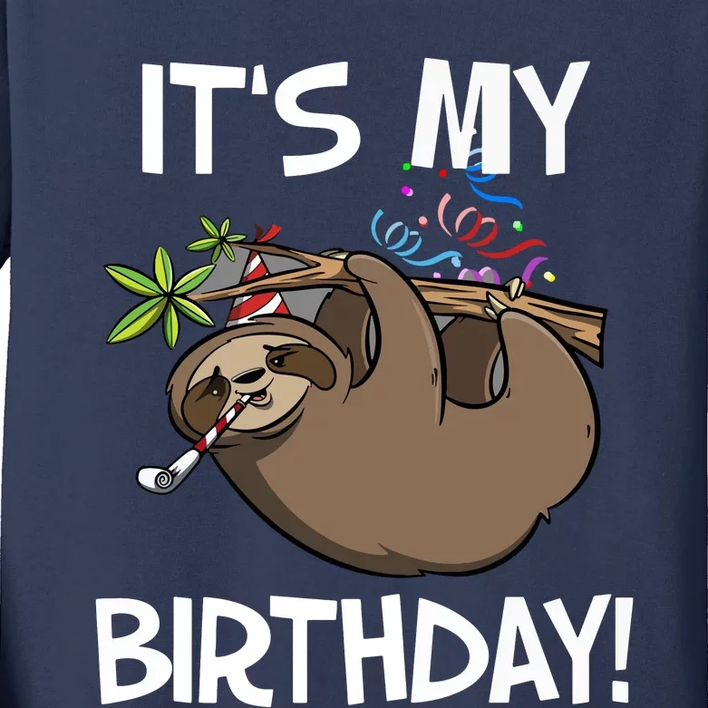 It's My Birthday Cute Sloth Party Outfit Kids Long Sleeve Shirt