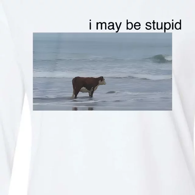 I May Be Stupid Cow On Beach Womens Cotton Relaxed Long Sleeve T-Shirt