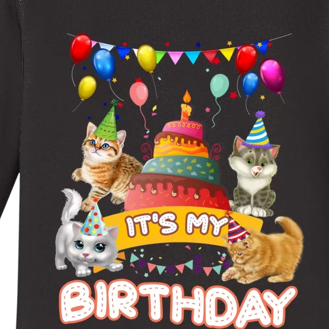 ItS My Birthday Cat And Kitten Party Day Baby Long Sleeve Bodysuit