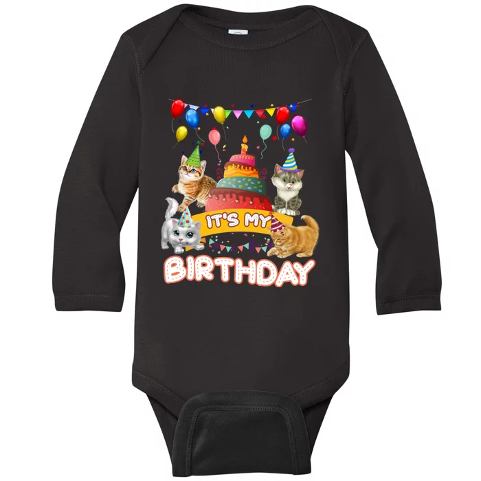 ItS My Birthday Cat And Kitten Party Day Baby Long Sleeve Bodysuit