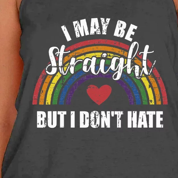 I May Be Straight But Not Hate Rainbow Flag Pride Month Women's Knotted Racerback Tank