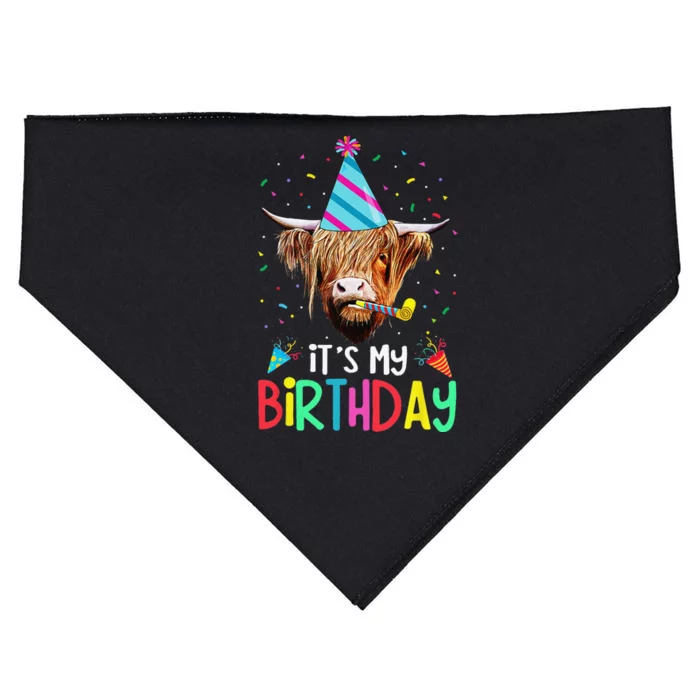 Its My Birthday Messy Hair Scottish Highland Cow USA-Made Doggie Bandana