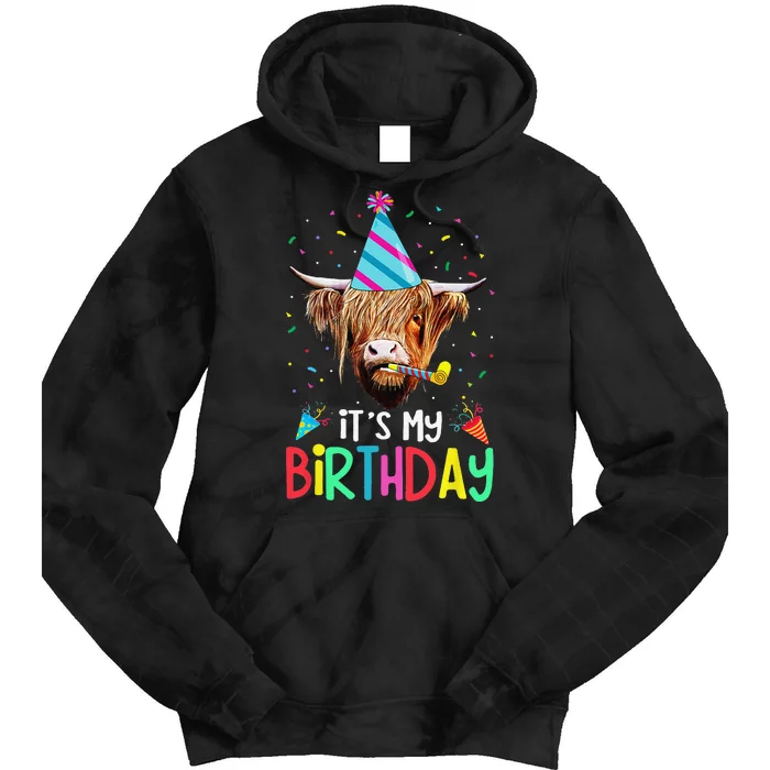 Its My Birthday Messy Hair Scottish Highland Cow Tie Dye Hoodie