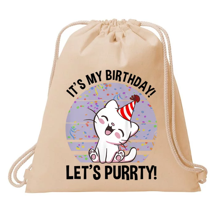 ItS My Birthday LetS Purrty Funny Cat Lover Birthday Party Drawstring Bag