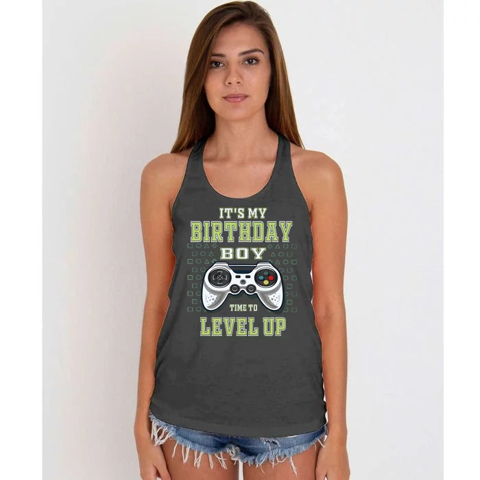 Its My Birthday Boy Time To Level Up Video Game Women's Knotted Racerback Tank