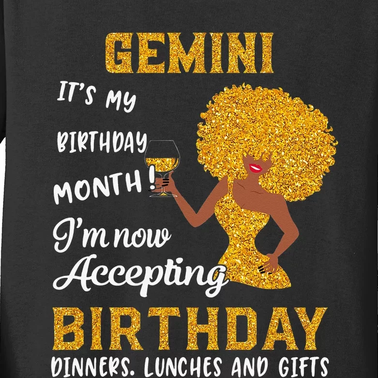 It’s My Birthday Black Wo Gemini May June Gifts Kids Long Sleeve Shirt