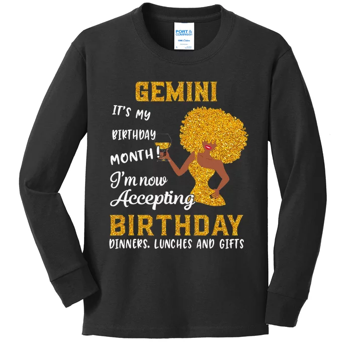 It’s My Birthday Black Wo Gemini May June Gifts Kids Long Sleeve Shirt