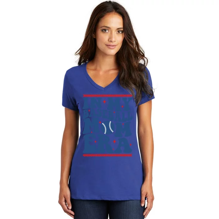 In My Baseball Mom Era Groovy Baseball Mom Team MotherS Day Funny Gift Women's V-Neck T-Shirt