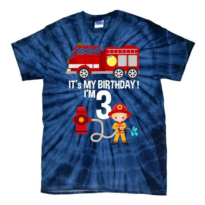 It's my birthday Fire Truck Fireman 3 Birthday Boy Tie-Dye T-Shirt