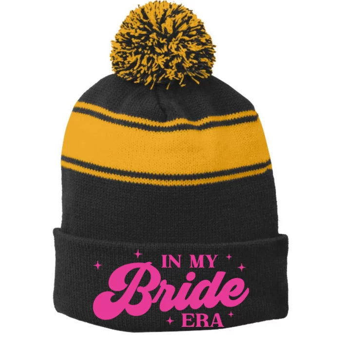 In My Bride Era Wedding Funny Stripe Pom Pom Beanie