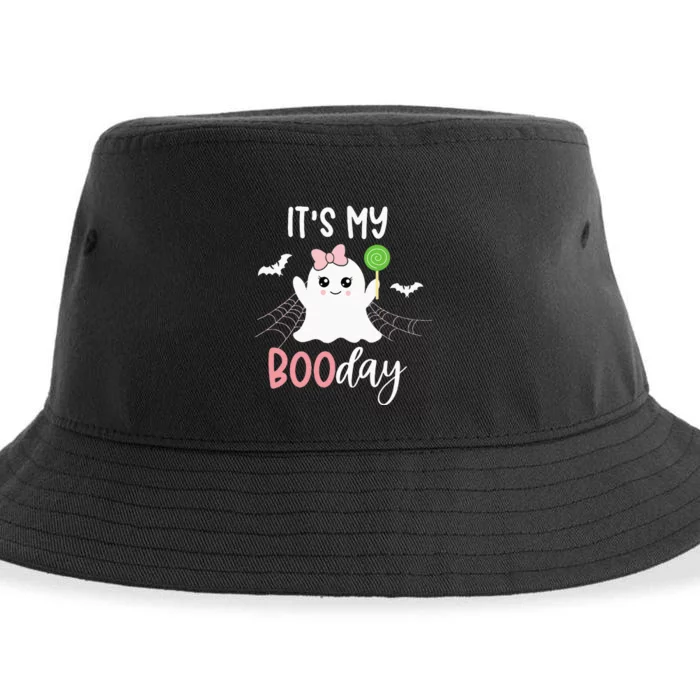 Its My Boo Day Cute Halloween Birthday Ghost Pink Bow Girls Sustainable Bucket Hat