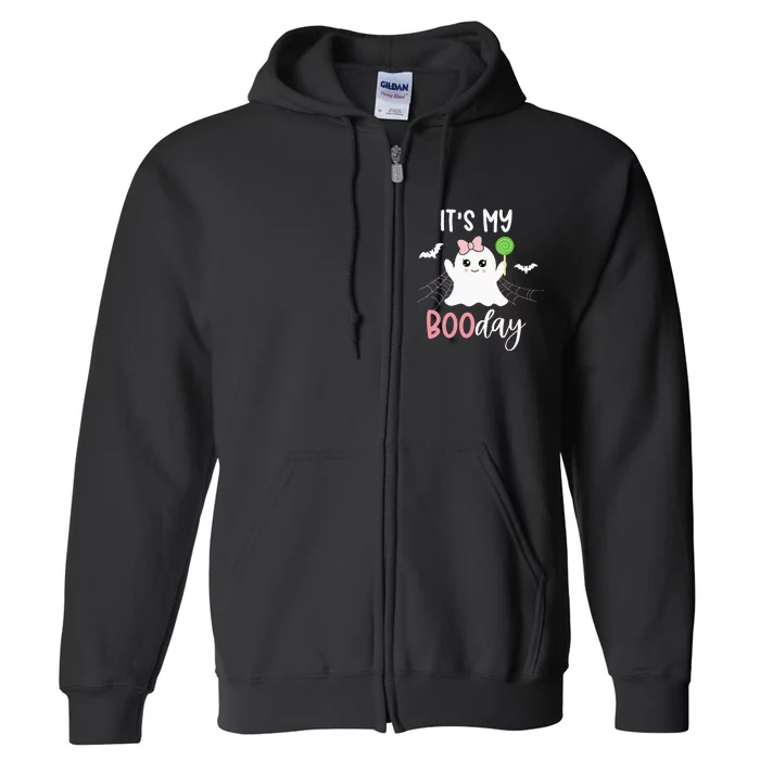 Its My Boo Day Cute Halloween Birthday Ghost Pink Bow Girls Full Zip Hoodie