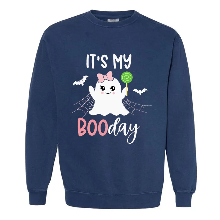 Its My Boo Day Cute Halloween Birthday Ghost Pink Bow Girls Garment-Dyed Sweatshirt