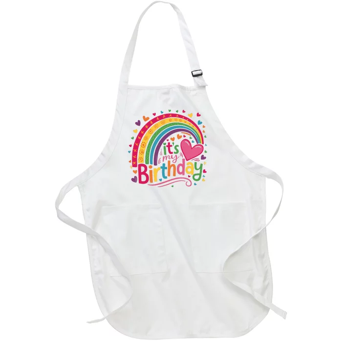 Its My Birthday Rainbow Birthday Wo Teens Girl Full-Length Apron With Pocket