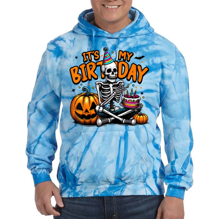 ItS My Birthday Skeleton Happy Halloween Birthday Party Tie Dye Hoodie