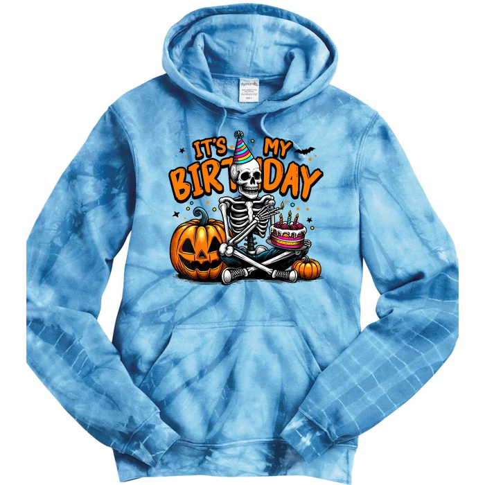 ItS My Birthday Skeleton Happy Halloween Birthday Party Tie Dye Hoodie