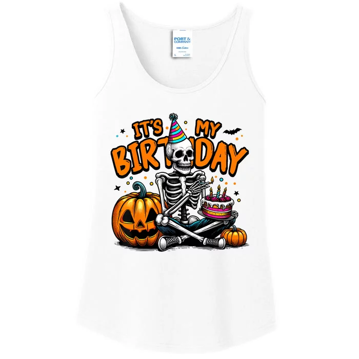 ItS My Birthday Skeleton Happy Halloween Birthday Party Ladies Essential Tank