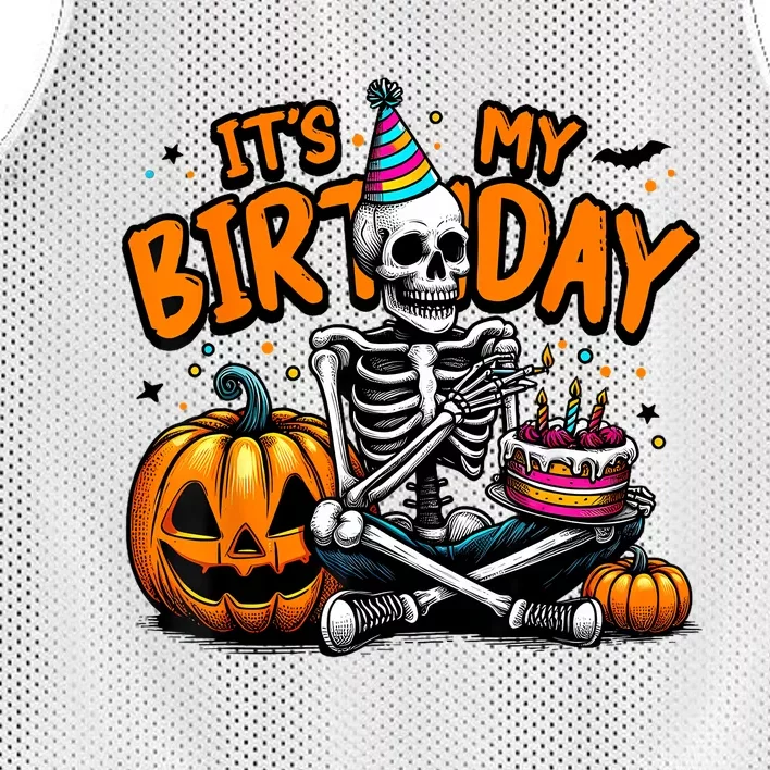 ItS My Birthday Skeleton Happy Halloween Birthday Party Mesh Reversible Basketball Jersey Tank