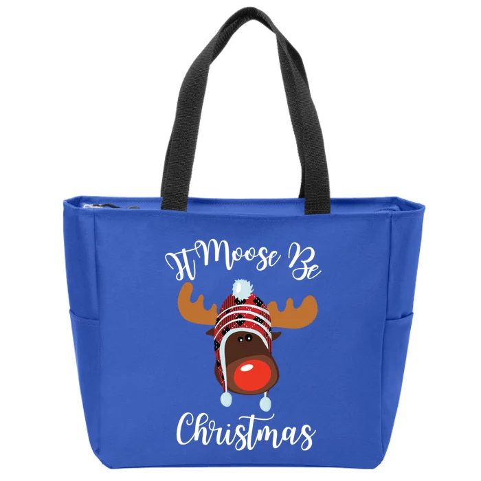 It Moose Be Christmas Plaid Xmas Gift Zip Tote Bag