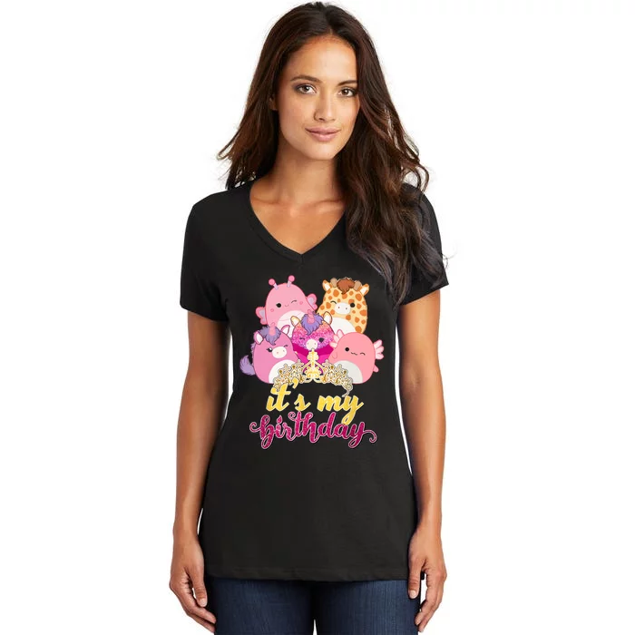 Its My Birthday Girl Squish Squad Mallow Girl Cute Women's V-Neck T-Shirt