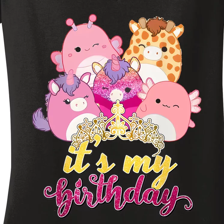 Its My Birthday Girl Squish Squad Mallow Girl Cute Women's V-Neck T-Shirt