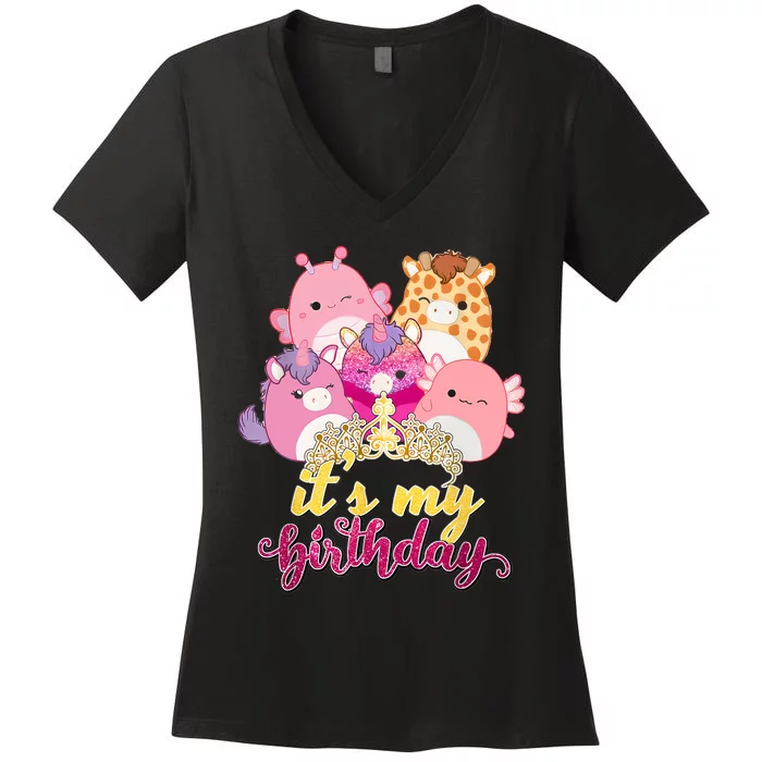 Its My Birthday Girl Squish Squad Mallow Girl Cute Women's V-Neck T-Shirt