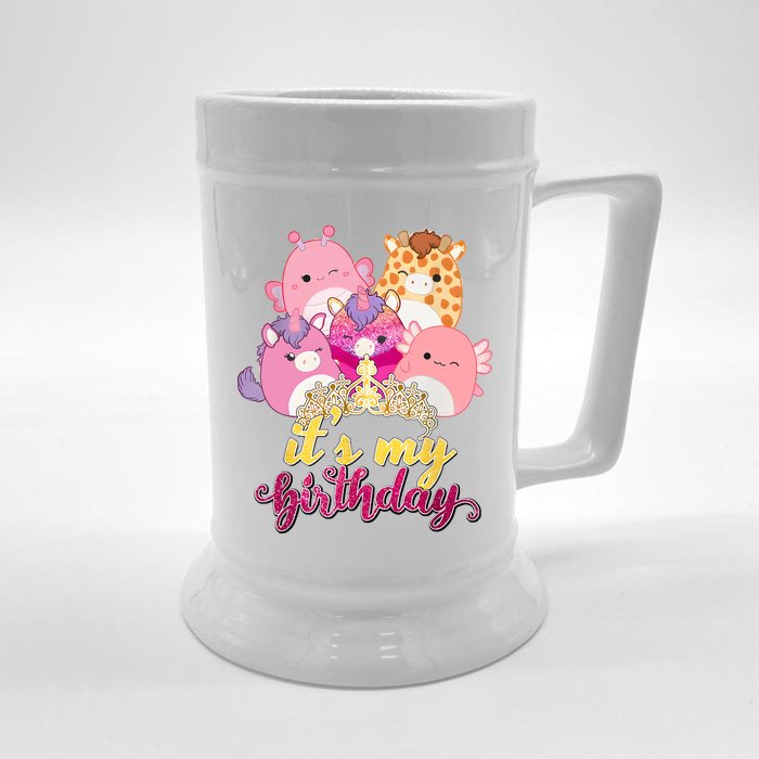 Its My Birthday Girl Squish Squad Mallow Girl Cute Front & Back Beer Stein