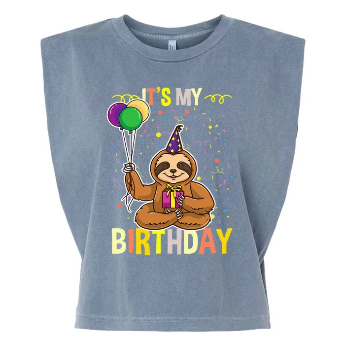 Its My Birthday Sloth Animal Garment-Dyed Women's Muscle Tee